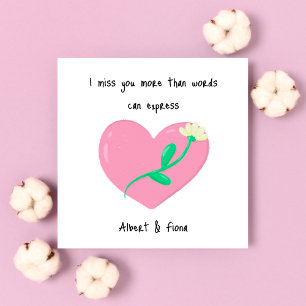 Rosa Herz und weiße Blume Miss You Mitteilungskarte