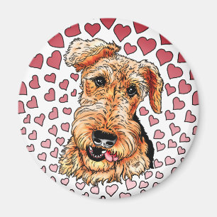Rosa Herz-Valentinstag Airedales Terrier Magnet
