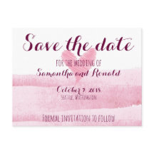 Rosa Herz Wasserfarbe Save the Date handbemalt