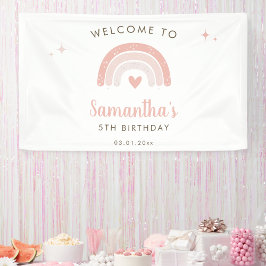 Rosa Herz Wasserfarben Regenbogen Geburtstag Willk Banner