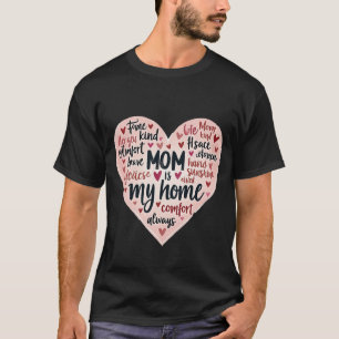 Rosa Herz-Wortwolke MOM IST MEIN ZUHAUSE Typografi T-Shirt