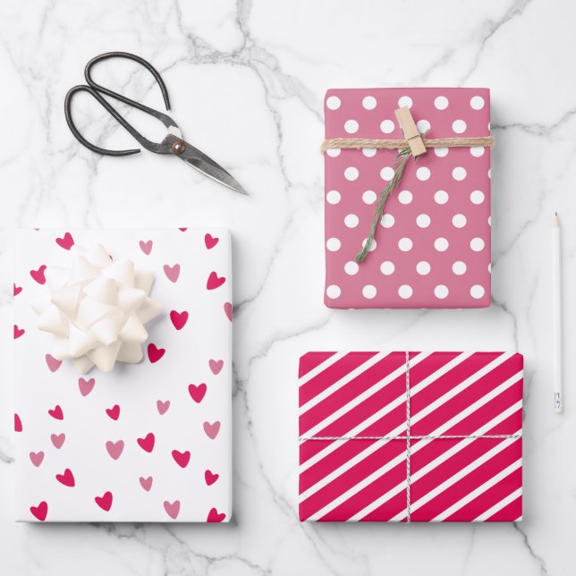 Rosa Herz-Wrap-Papier-Set | Süße Geschenkverpackun Geschenkpapier Set (Vorderseite)