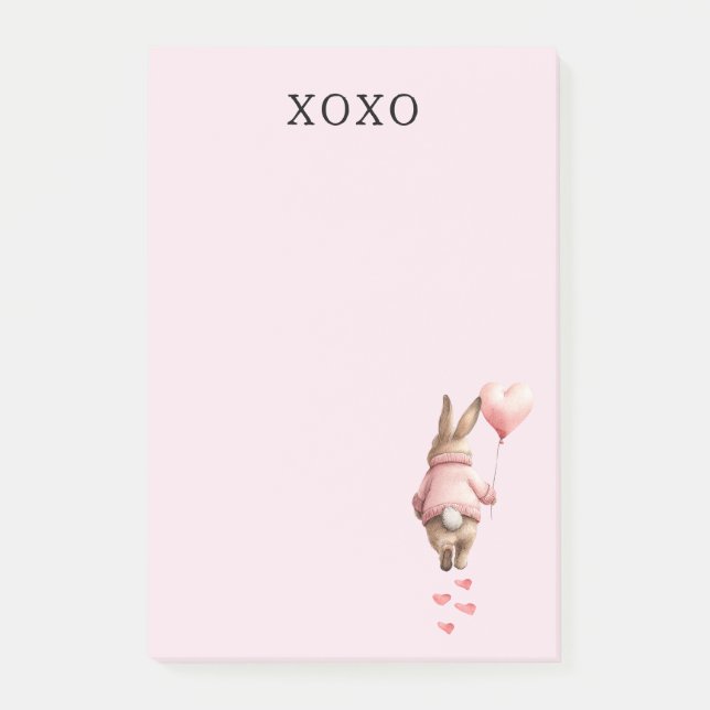 Rosa Herzballon Schritte Hase Post-it Klebezettel (Vorderseite)