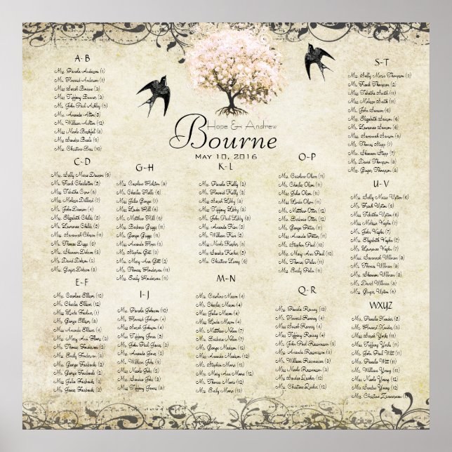 Rosa Herzbaum - 100 bis 150 Gäste - alphabetisch Poster (Vorne)