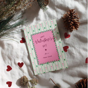 Rosa Herzblüten & Grünes Herz - Modernes Valentins Feiertagskarte