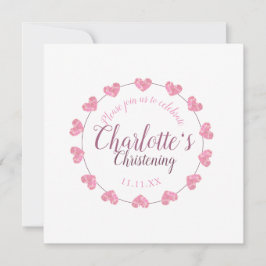 Rosa Herzblütenblätter zum Taufen einladen Einladung