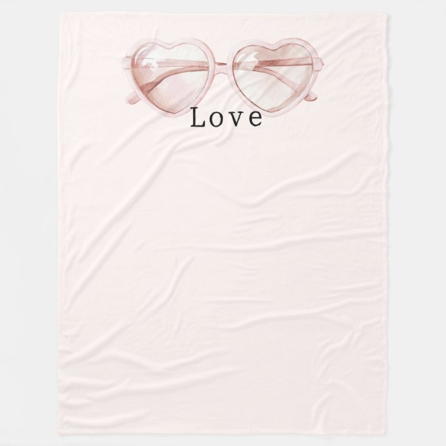 Rosa Herzbrille Liebe Fleecedecke (Vorderseite)