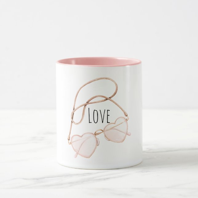 Rosa Herzbrille Tasse (Zentrum)
