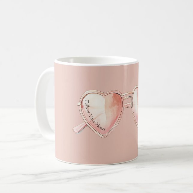 Rosa Herzbrille Zitat Kaffeetasse (Vorderseite Links)