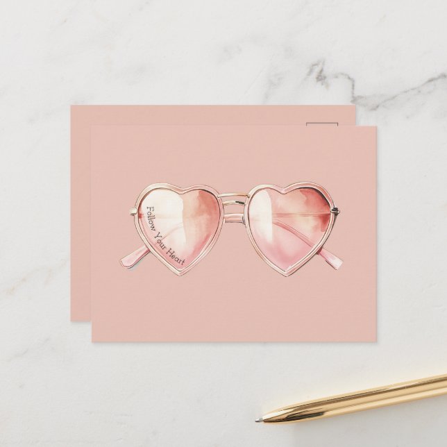 Rosa Herzbrille Zitat Postkarte (Vorderseite/Rückseite Beispiel)