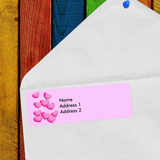 Rosa Herzcluster (Cluster of pretty bright pink hearts on pin return address labels for Valentines Day.)