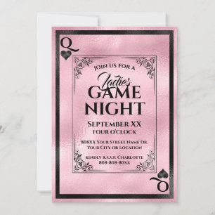 Rosa Herzdame Damen-Spielnacht Einladung