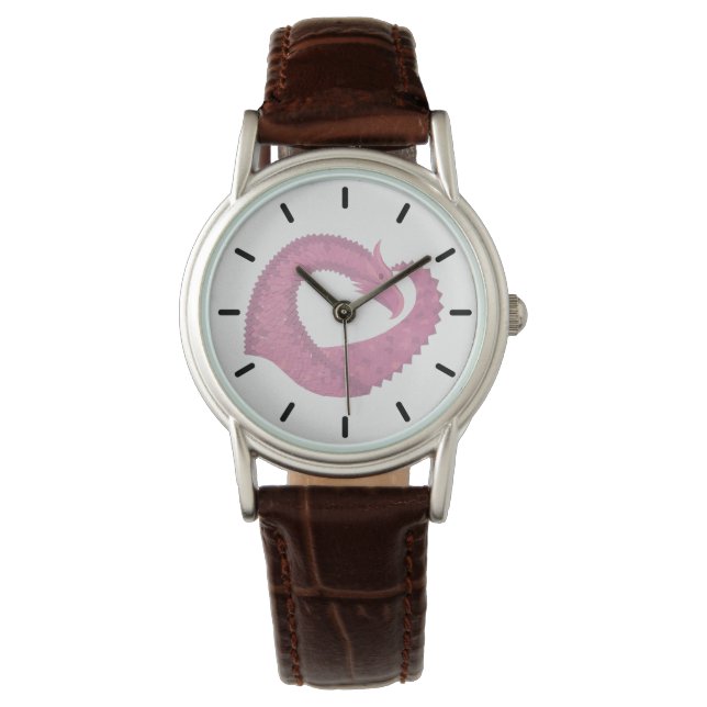 Rosa Herzdrache in Weiß Armbanduhr (Vorderseite)