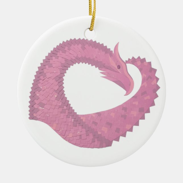 Rosa Herzdrache in Weiß Keramik Ornament (Vorne)