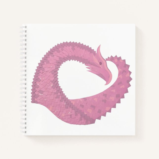 Rosa Herzdrache in Weiß Notizbuch (Vorderseite)