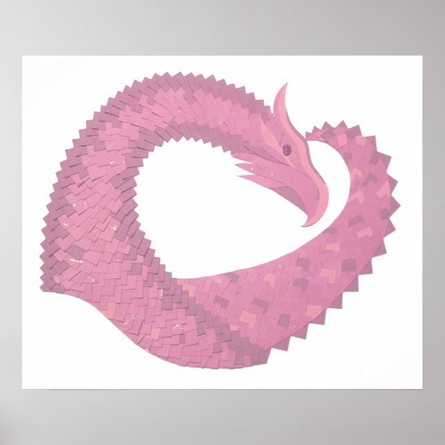 Rosa Herzdrache in Weiß Poster (Vorne)