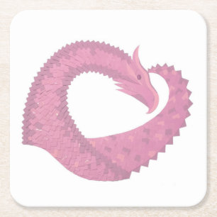 Rosa Herzdrache in Weiß Rechteckiger Pappuntersetzer