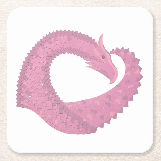 Rosa Herzdrache in Weiß Rechteckiger Pappuntersetzer (Vorderseite)
