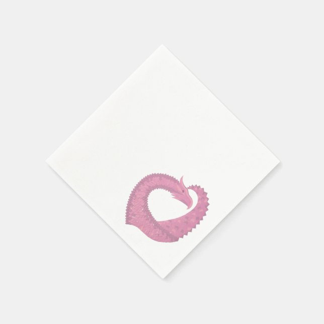 Rosa Herzdrache in Weiß Serviette (Ecke)