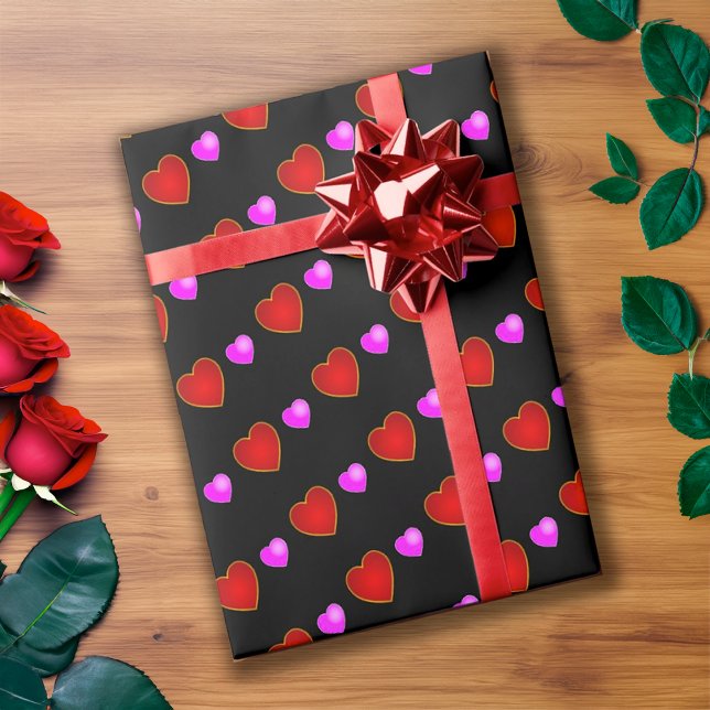 Rosa Herzen auf BLACK Geschenkpapier (Von Creator hochgeladen)
