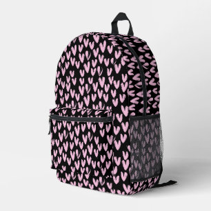 Rosa Herzen auf schwarz Bedruckter Rucksack