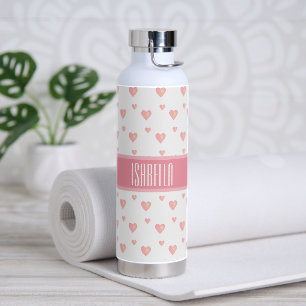Rosa Herzen auf Weiß Trinkflasche