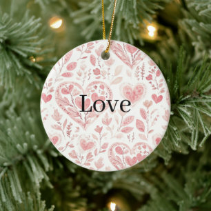 Rosa Herzen Blumige Liebe Keramik Ornament