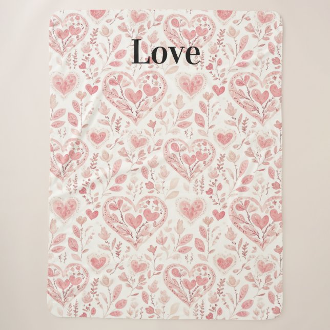 Rosa Herzen Florale Liebe Sherpadecke (Vorderseite)