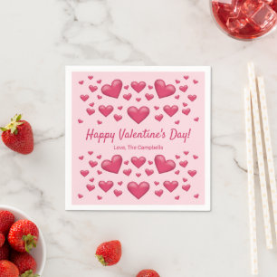 Rosa Herzen Frohen Valentinstag & Benutzerdefinier Serviette
