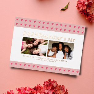 Rosa Herzen Galentine`s Day Freunde 2 Foto Folien Feiertagskarte