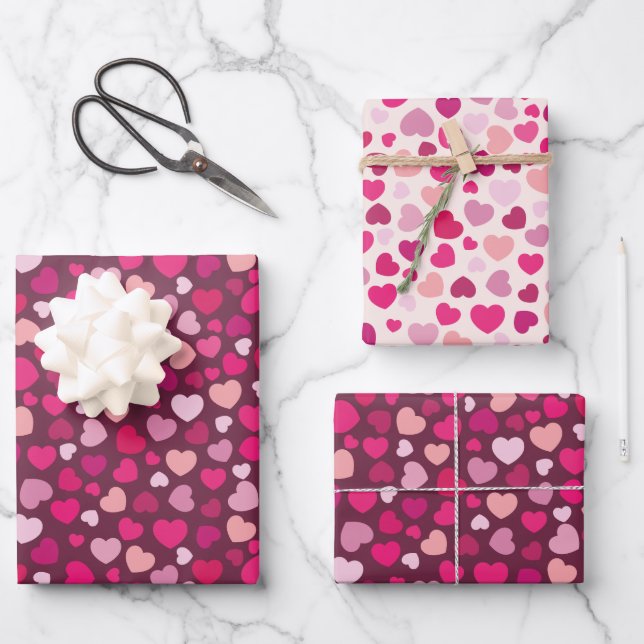Rosa Herzen Geschenkpapier Set (Vorderseite)