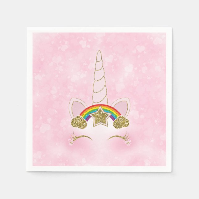 Rosa Herzen Gold Rainbow Star Horn Face Serviette (Vorderseite)