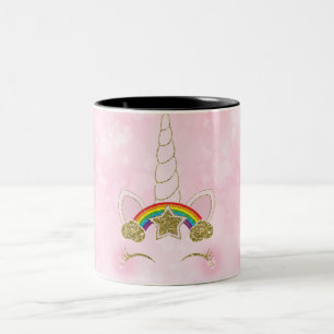 Rosa Herzen Gold Rainbow Star Horn Face Zweifarbige Tasse