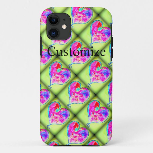 Rosa Herzen grüne Diamanten Case-Mate iPhone Hülle (Rückseite)