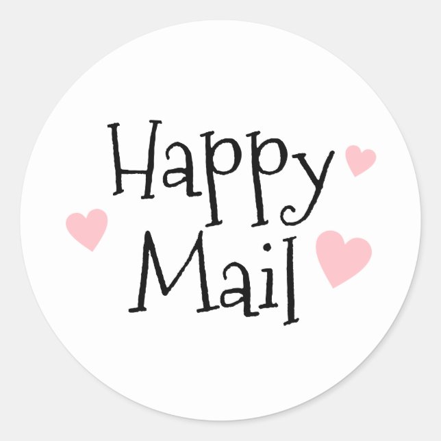 Rosa Herzen Happy Mail Klassischer Rundsticker Runder Aufkleber (Vorderseite)