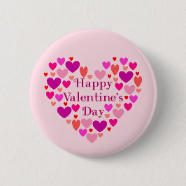 Rosa Herzen Happy Valentines Day Button