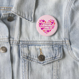 Rosa Herzen Happy Valentines Day Button