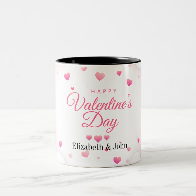 Rosa Herzen Happy Valentinstag Zweifarbige Tasse (Mittel)