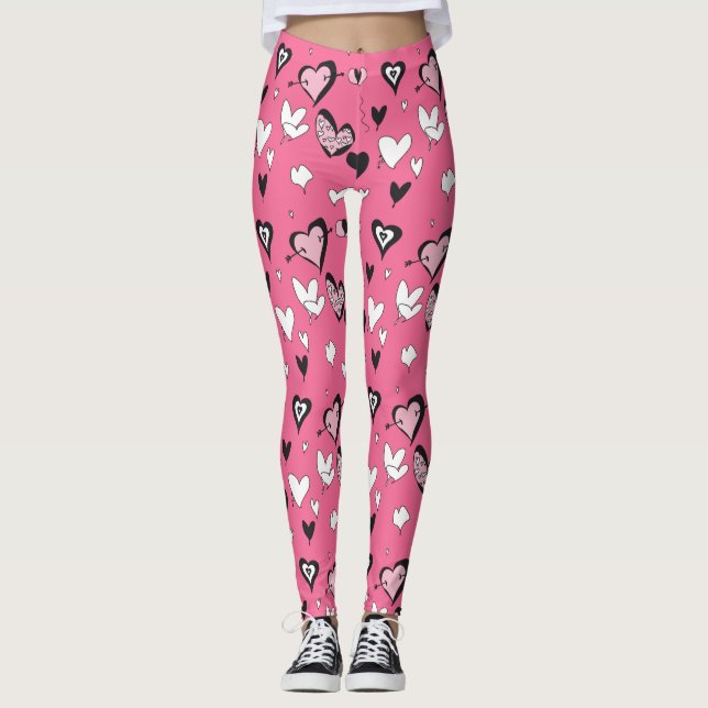 Rosa Herzen Herzfarbe sportliche Liebe Mode Leggings (Vorderseite)