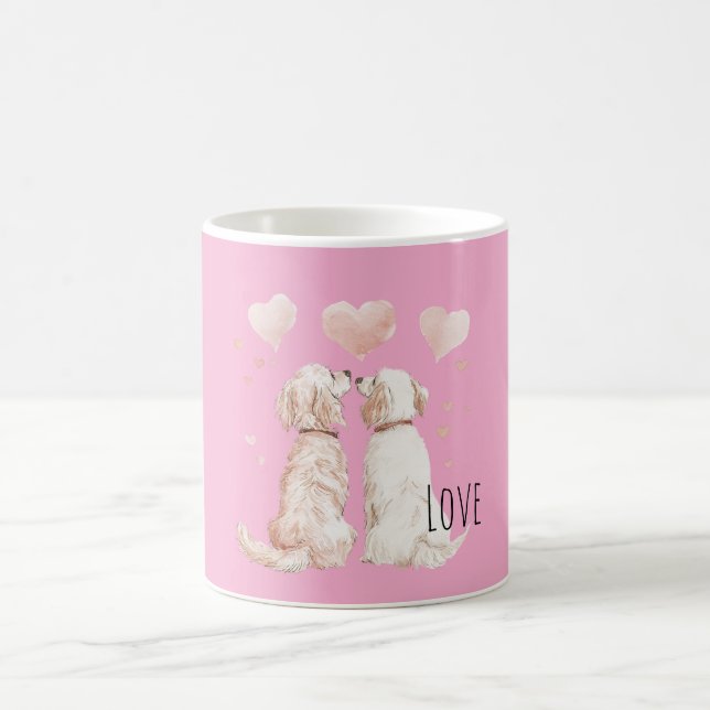 Rosa Herzen Hundeliebe Kaffeetasse (Mittel)
