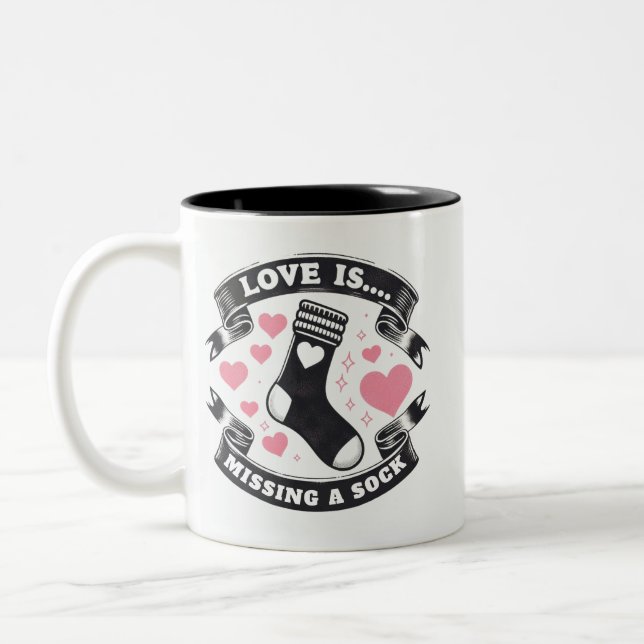 Rosa Herzen Liebe ist vermisst ein Socken Zwei-Ton Zweifarbige Tasse (Links)