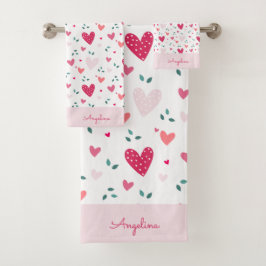 Rosa Herzen Mädchen Badetuch-Set mit individuellem Badhandtuch Set