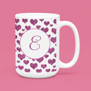 Rosa Herzen Muster Elegantes Monogramm Custom Kaffeetasse