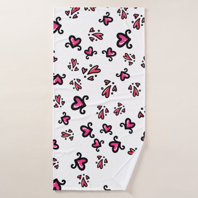 Rosa Herzen Muster – Süßes Doodle-Design Badehandtuch (Badehandtuch)