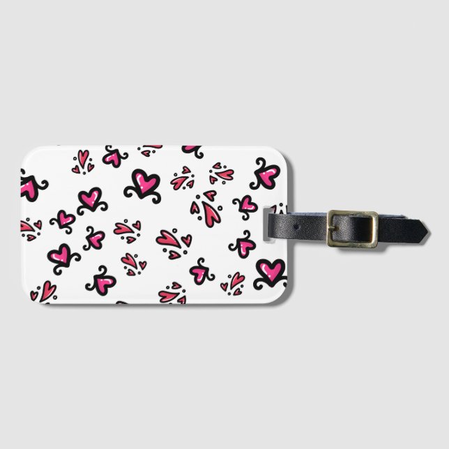 Rosa Herzen Muster – Süßes Doodle-Design Gepäckanhänger (Vorderseite (Horizontal))