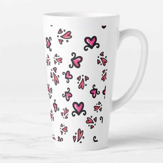 Rosa Herzen Muster – Süßes Doodle-Design Milchtasse (Rechts)