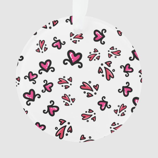 Rosa Herzen Muster – Süßes Doodle-Design Ornament (Vorderseite)