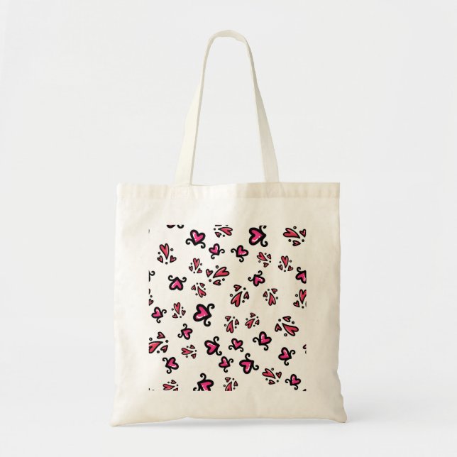 Rosa Herzen Muster – Süßes Doodle-Design Tragetasche (Vorne)