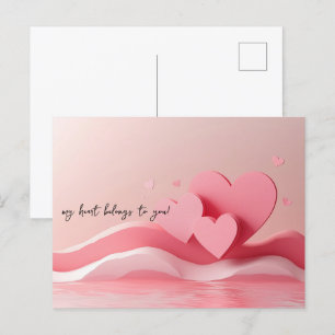 Rosa Herzen Papercut Valentinstag Postkarte