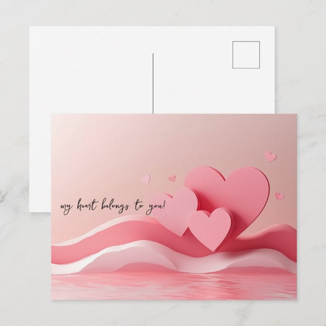 Rosa Herzen Papercut Valentinstag Postkarte (Vorne/Hinten)